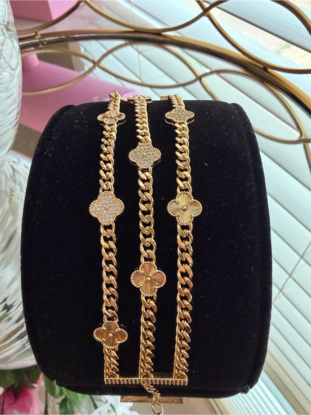 Gold Tone Floral Link Bracelet - Women Jewelry - Picture 3 of 5